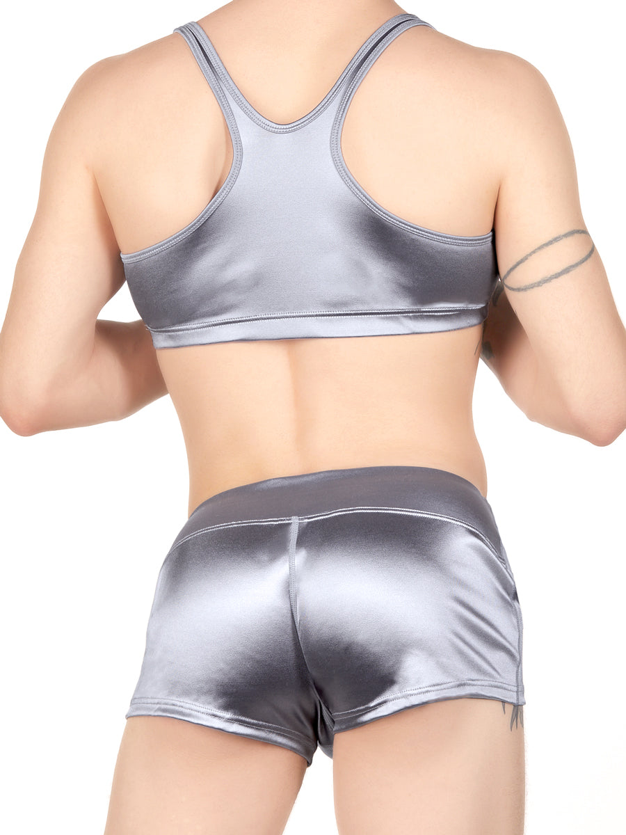 Men's silver satin bra