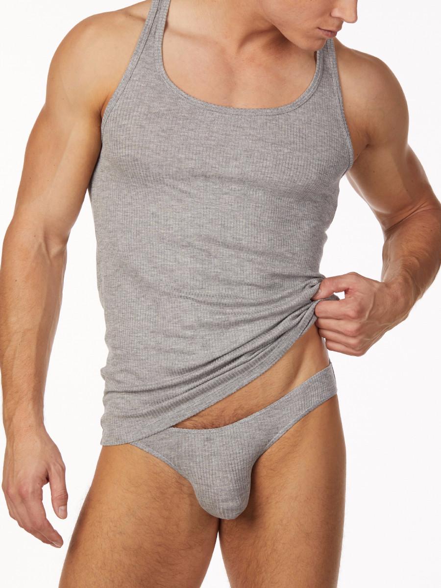 Men's Grey Ribbed Tank Top