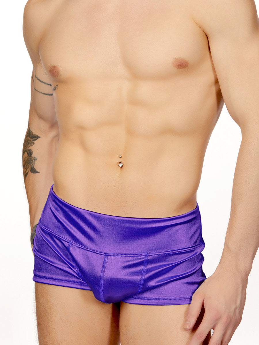 Men's Purple Satin Yoga Shorts
