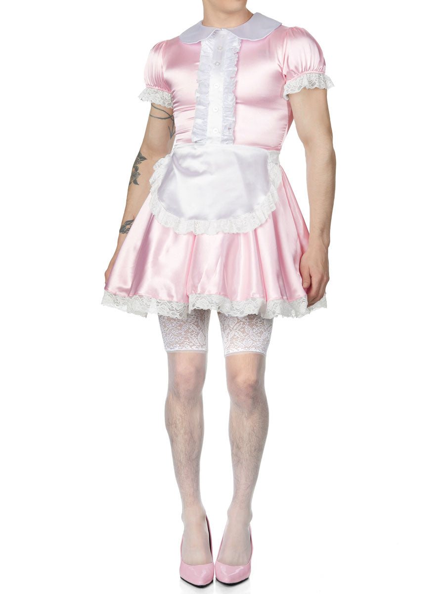 men's pink satin maid dress
