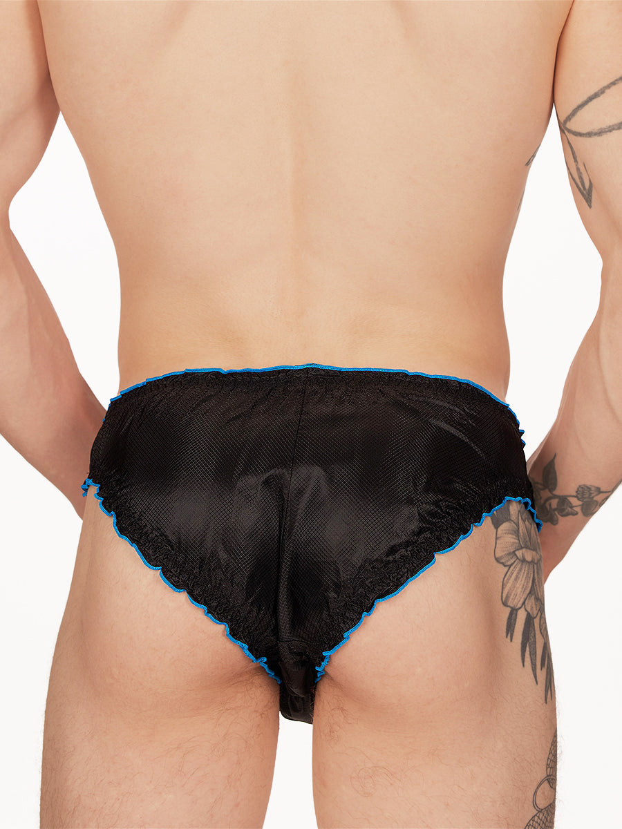 men's black nylon ruffle edge briefs - XDress UK