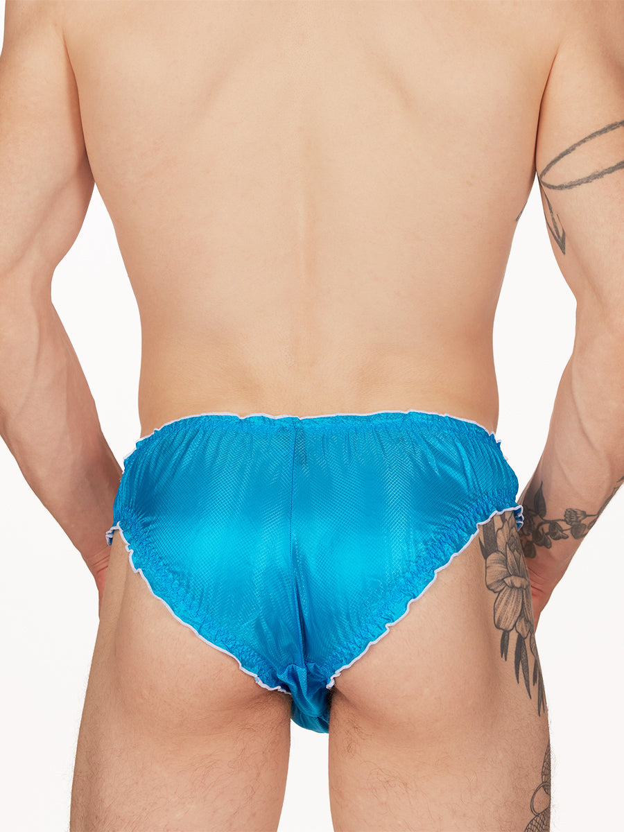 men's blue nylon ruffle edge briefs - XDress UK