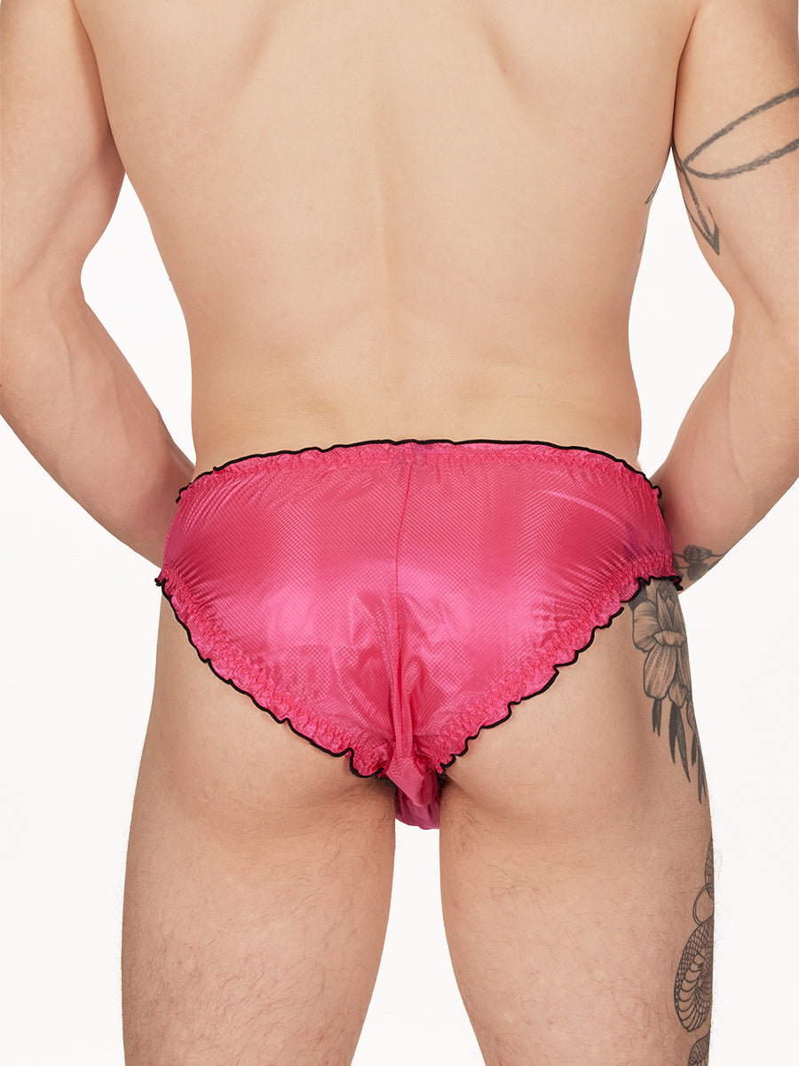 men's pink nylon ruffle briefs - XDress UK