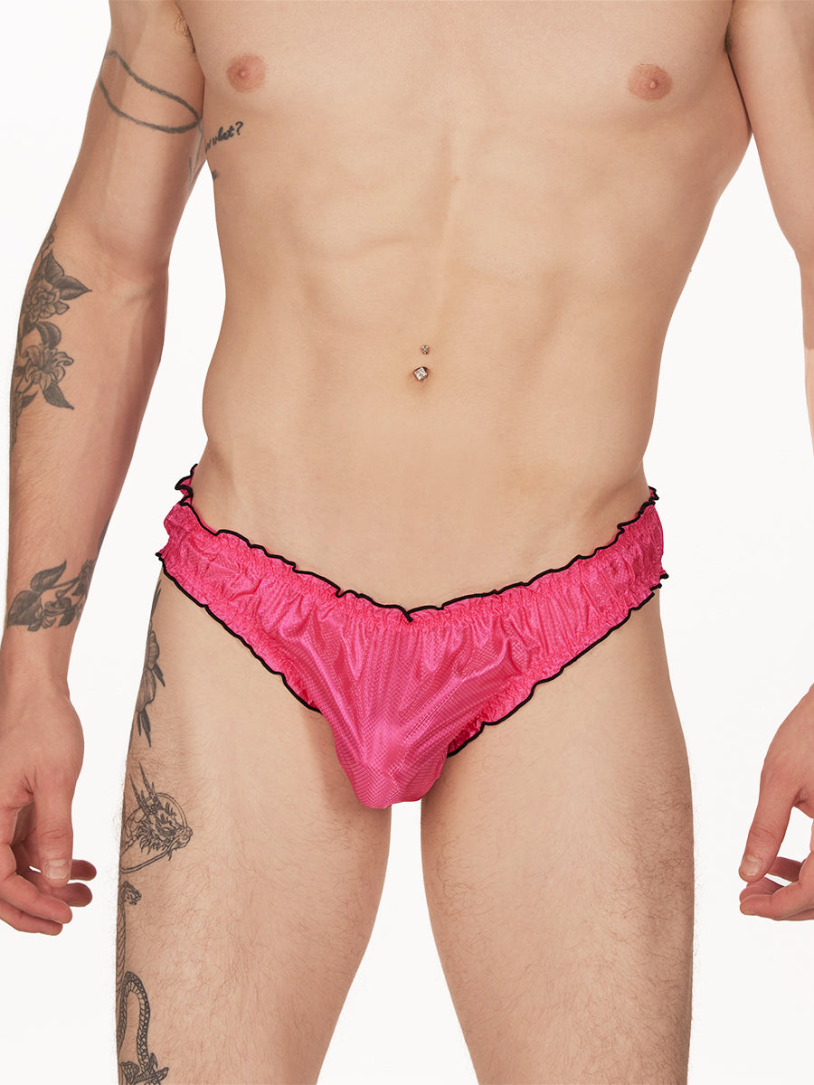men's pink nylon ruffle briefs - XDress UK