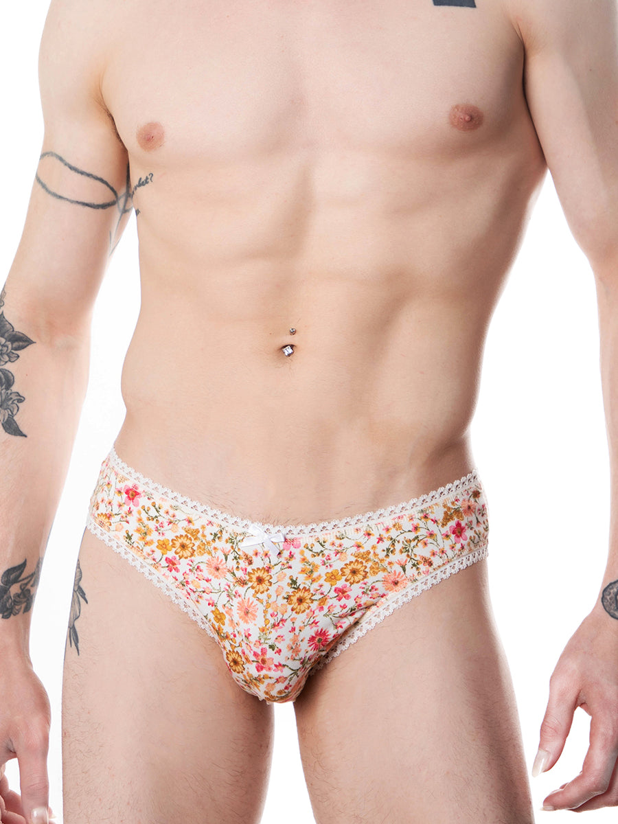 men's white floral print briefs - XDress UK