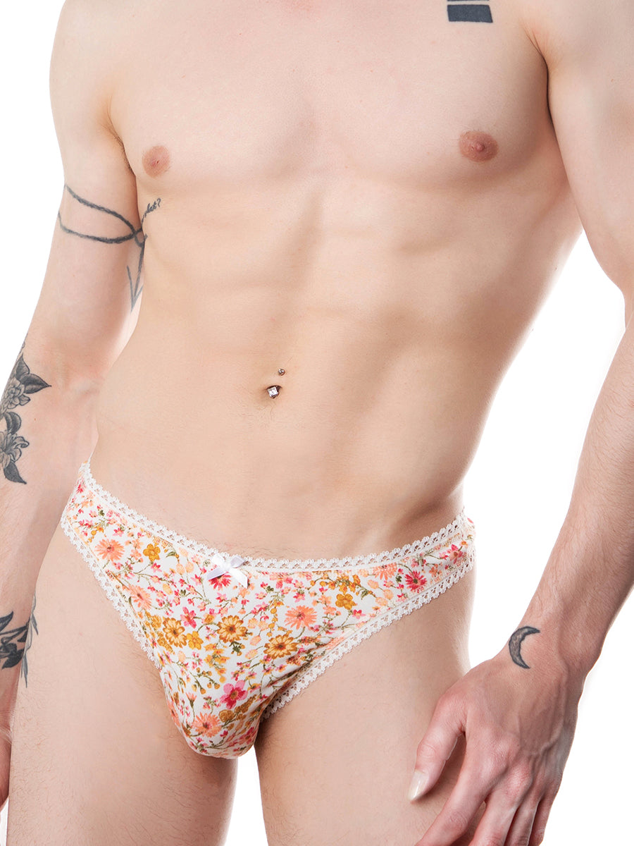 men's white floral print thong - XDress UK