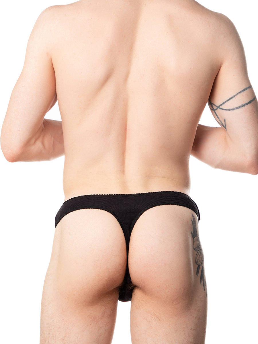 men's black ribbed picot thong - XDress UK