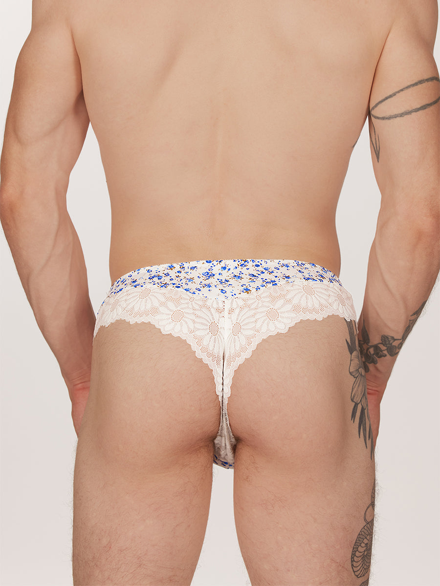 men's blue floral & lace brazilian panties - XDress UK