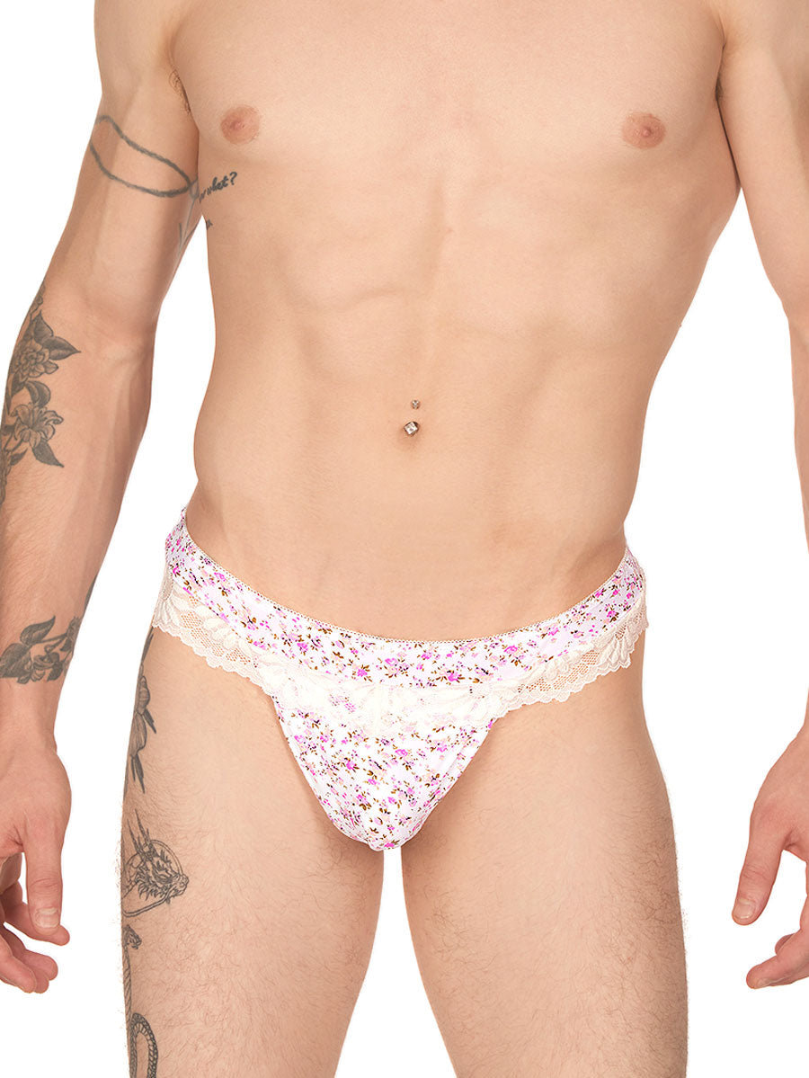 men's pink floral & lace brazilian panties - XDress UK
