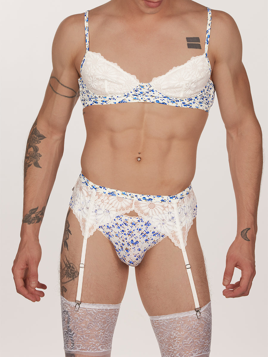 men's blue floral & lace bra - XDress UK