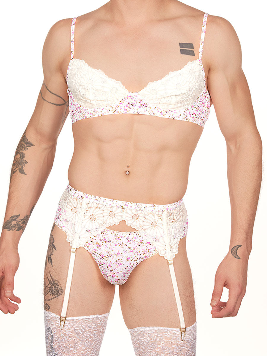 men's pink floral & lace bra - XDress UK