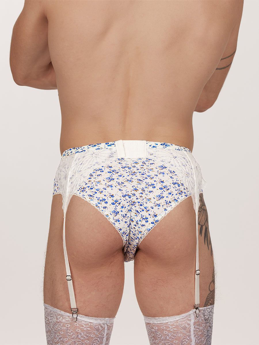 men's blue lace & floral garter belt - XDress UK