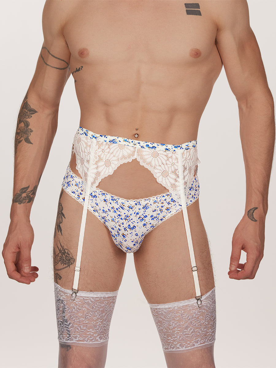 men's blue lace & floral garter belt - XDress UK
