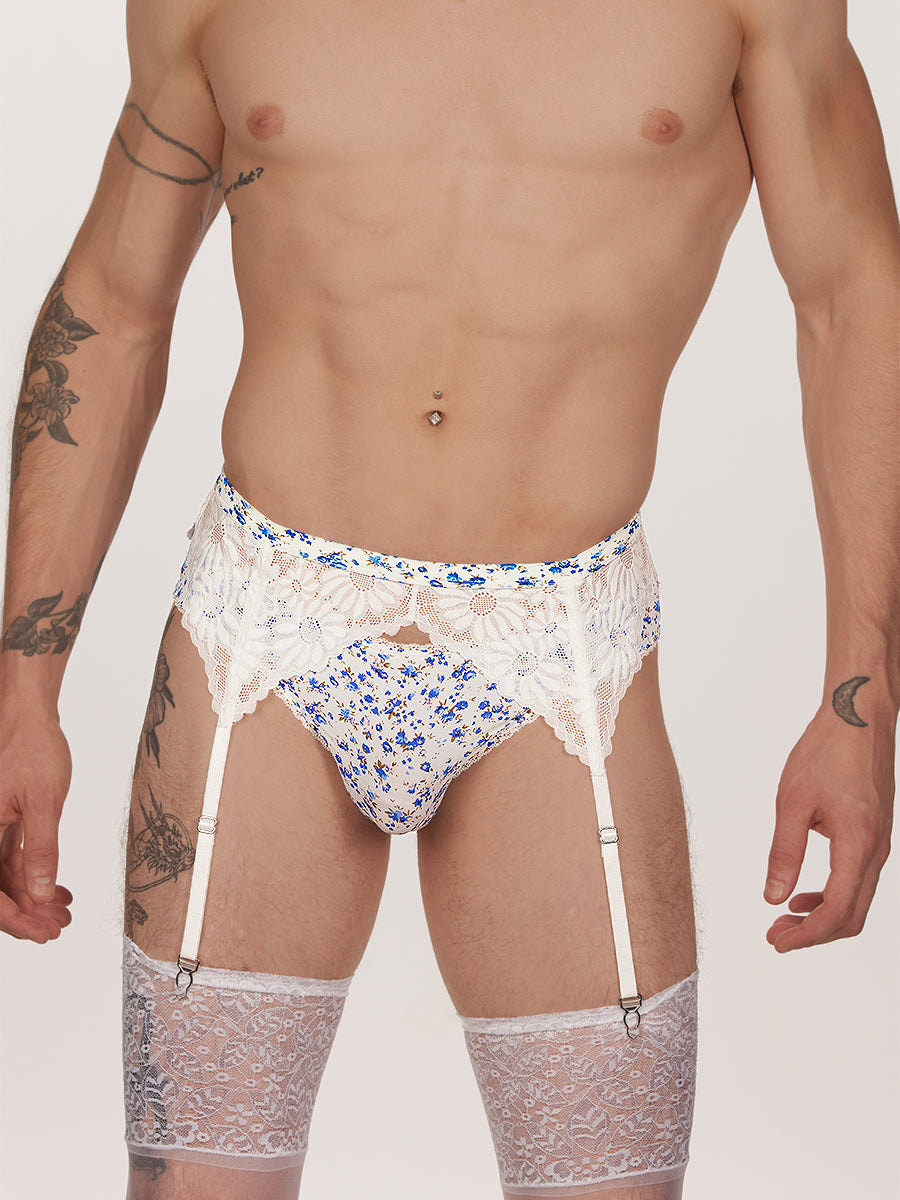 men's blue lace & floral garter belt - XDress UK