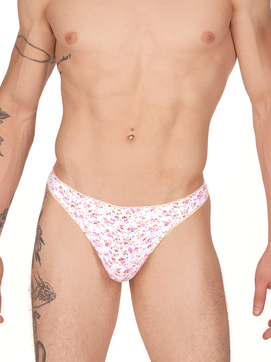men's pink floral picot thong - XDress UK