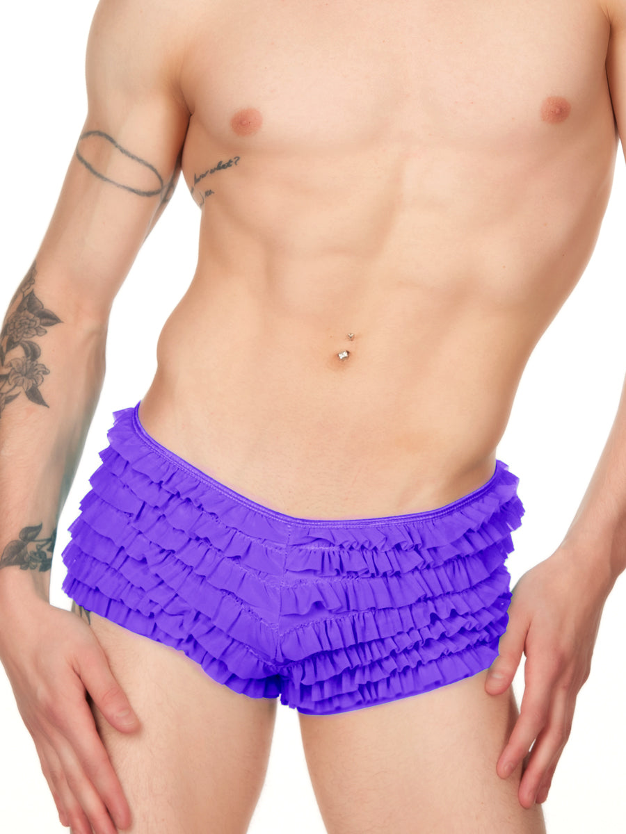 men's purple mesh ruffled panties