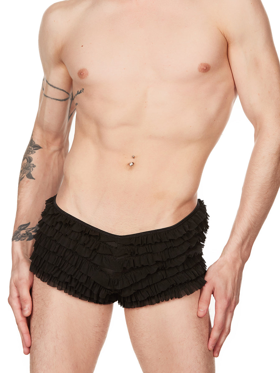 men's black ruffled mesh panties - XDress UK