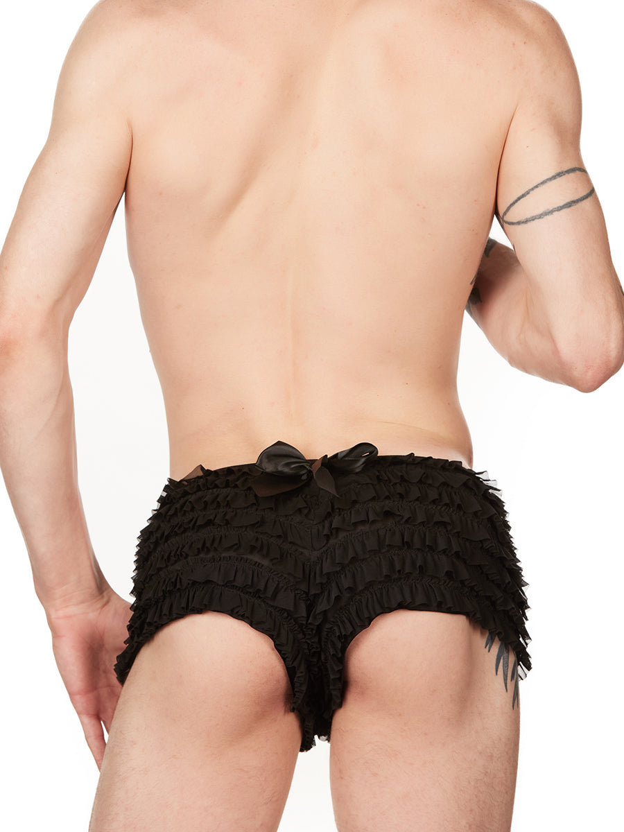 men's black ruffled mesh panties - XDress UK