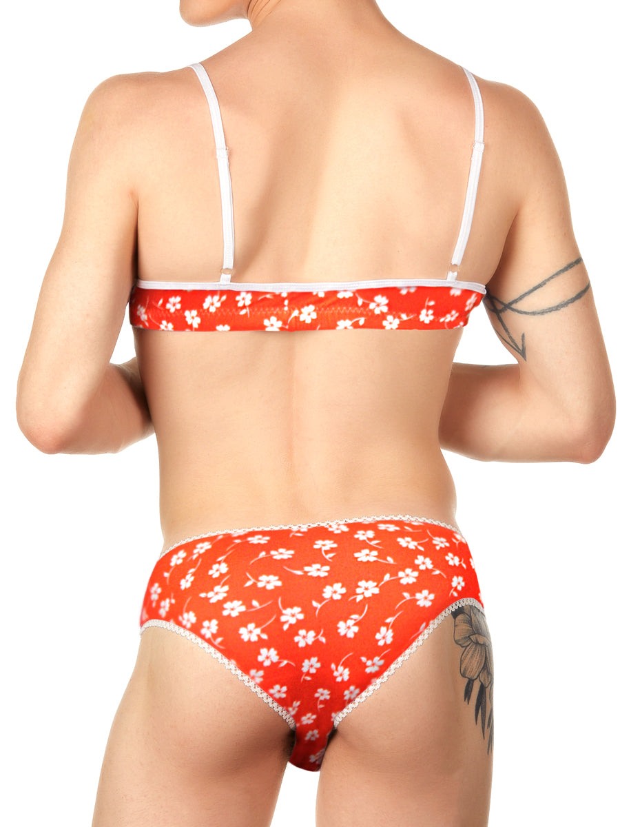 men's orange floral print bra