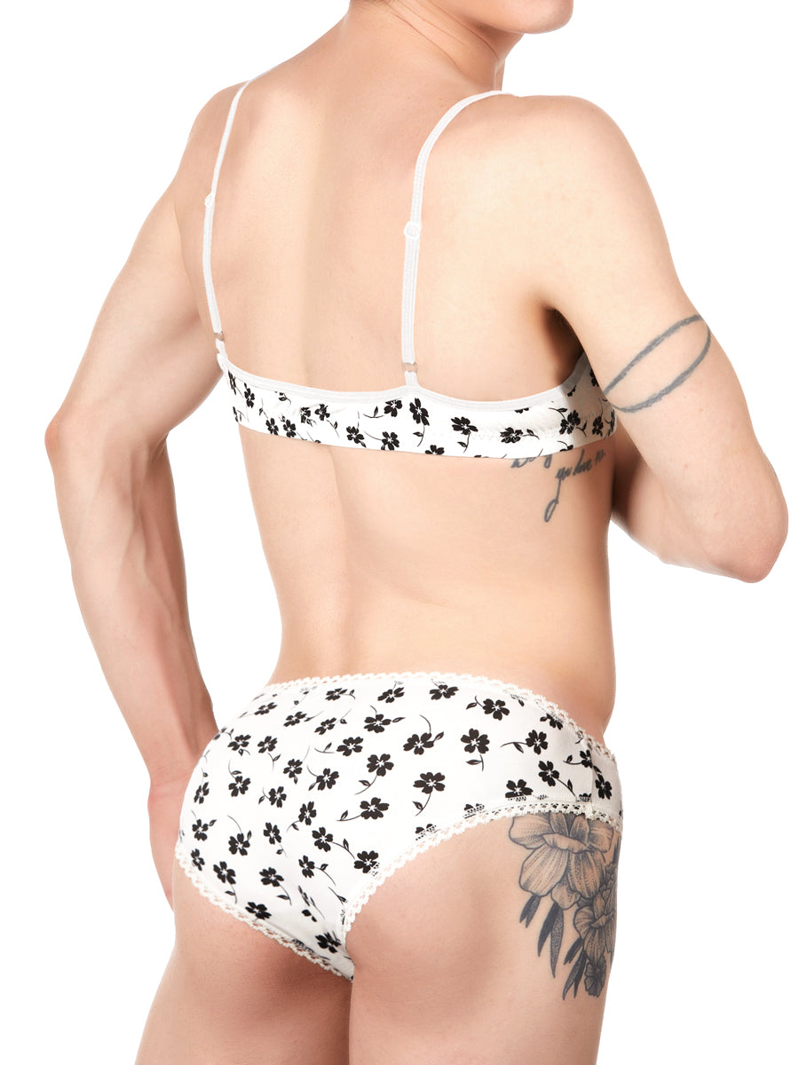 Men's white floral print bra