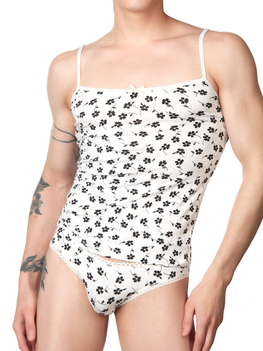 Men's white floral camisole