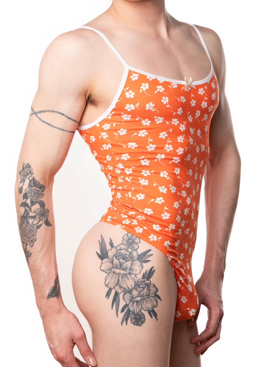 men's orange floral print bodysuit - XDress UK