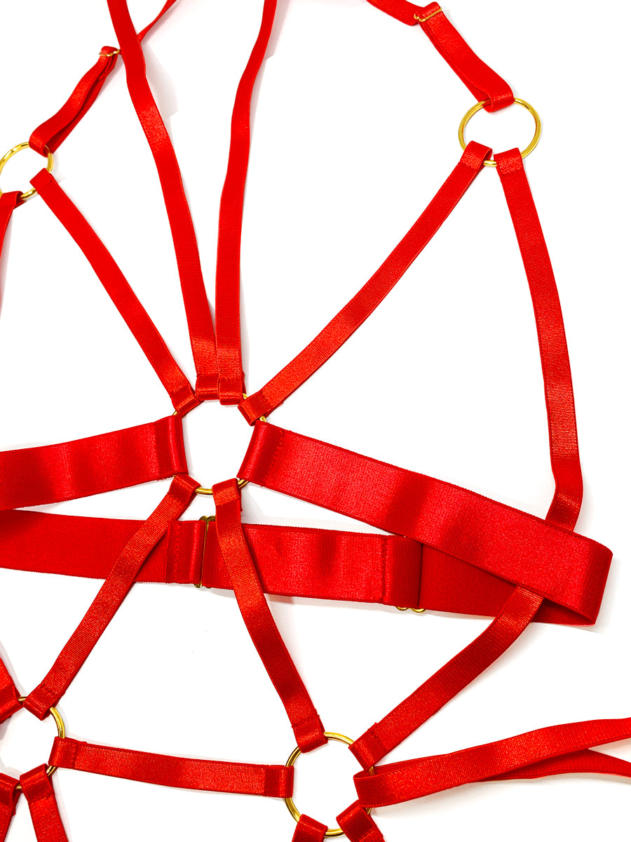men's red strappy harness