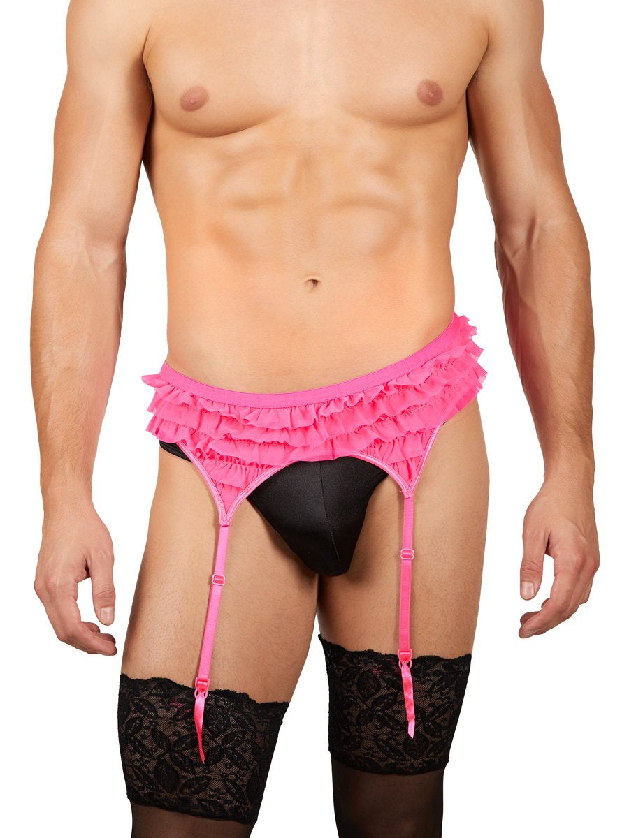 men's pink frilly garter belt