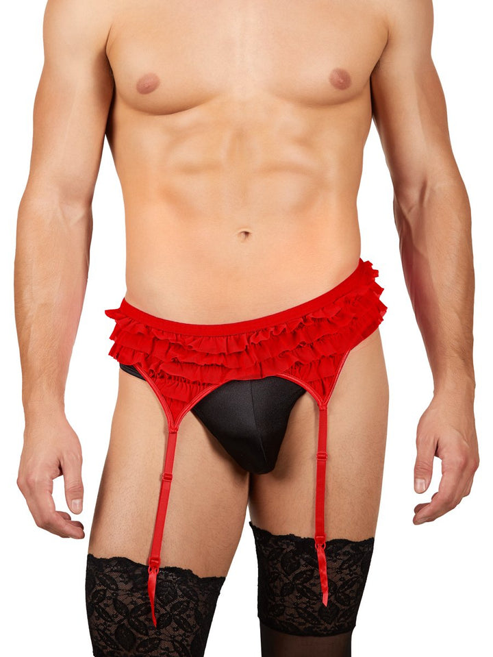 men's red frilly garter belt