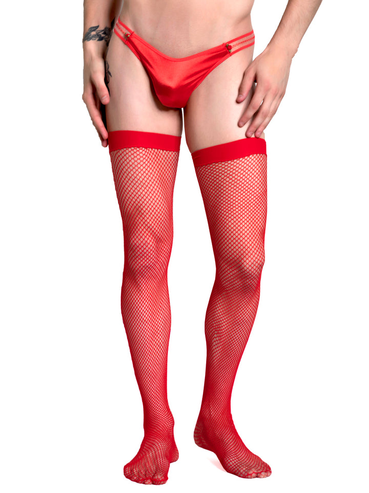 men's red fishnet tights