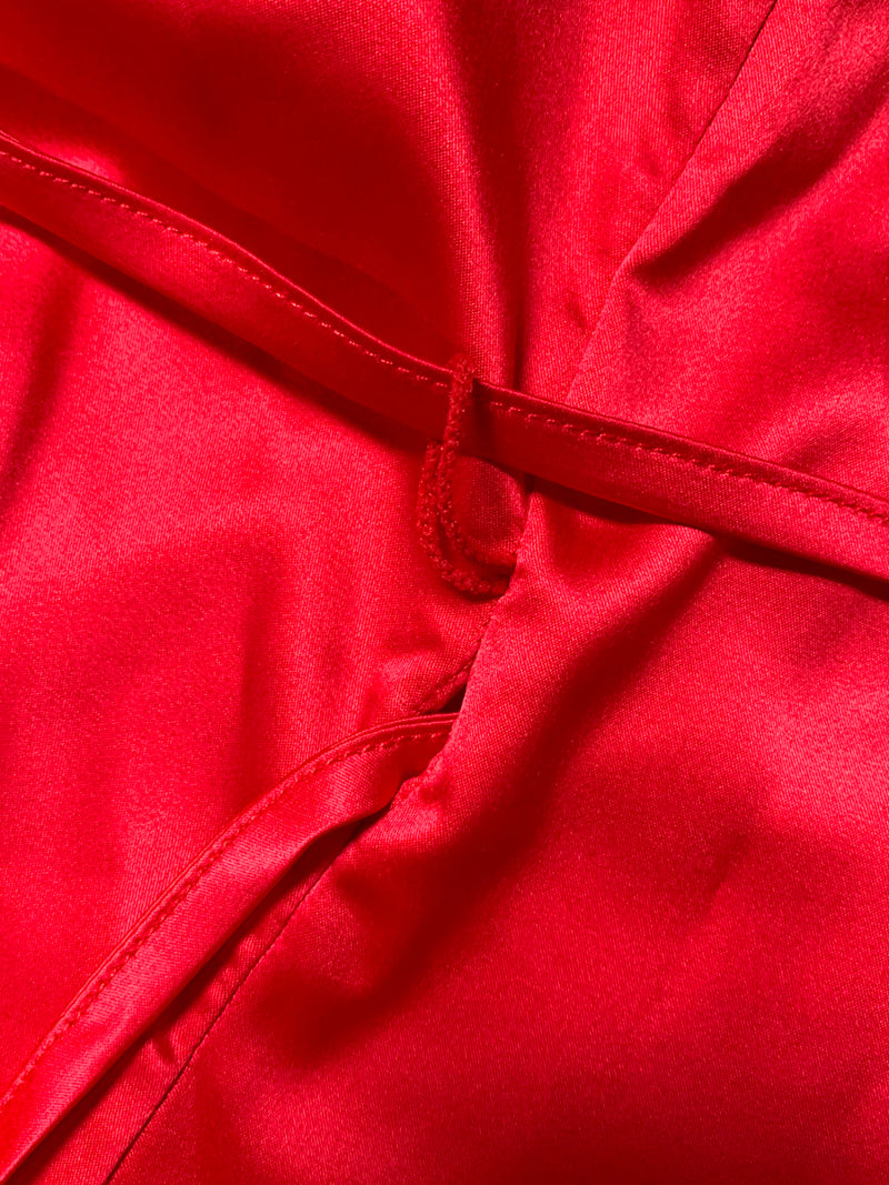 Unisex Red Satin Sleeveless Wrap Dress