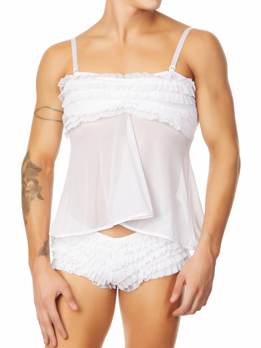 men's white ruffled nightie