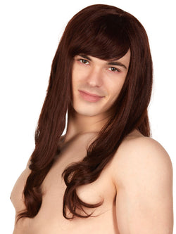 Men's brown long wig with fringe