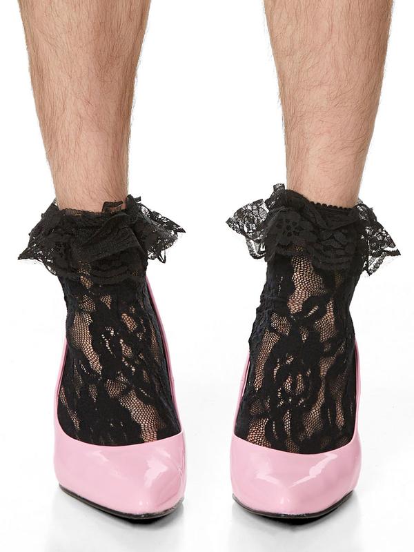men's white lace ankle socks