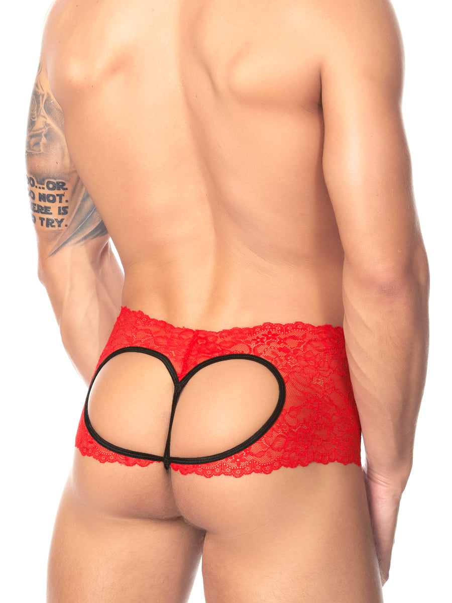 Men's red lace crotchless panties