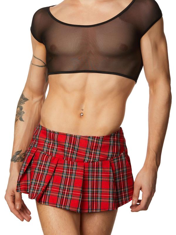 men's red plaid mini skirt