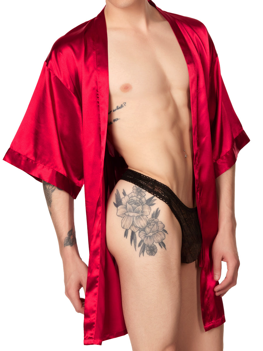 Men's red satin robe
