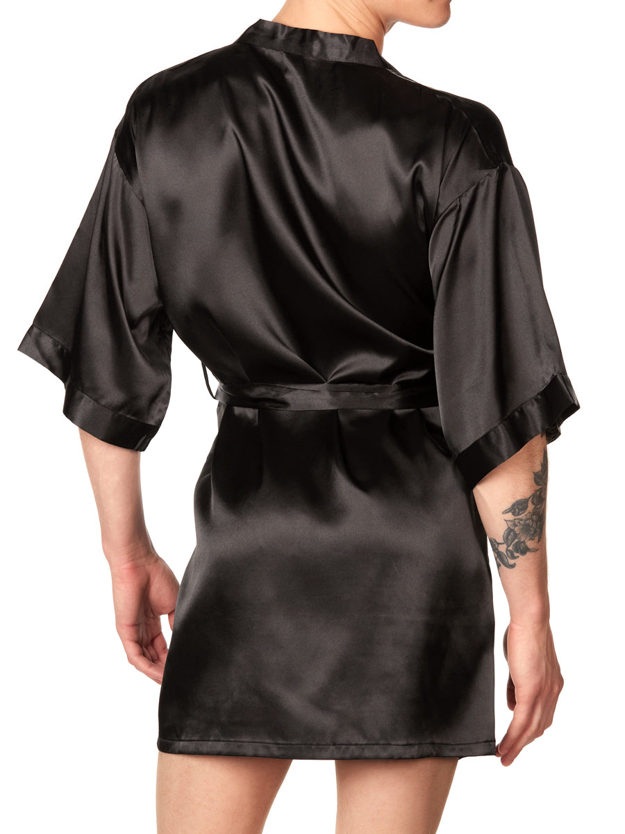 Men's black satin robe