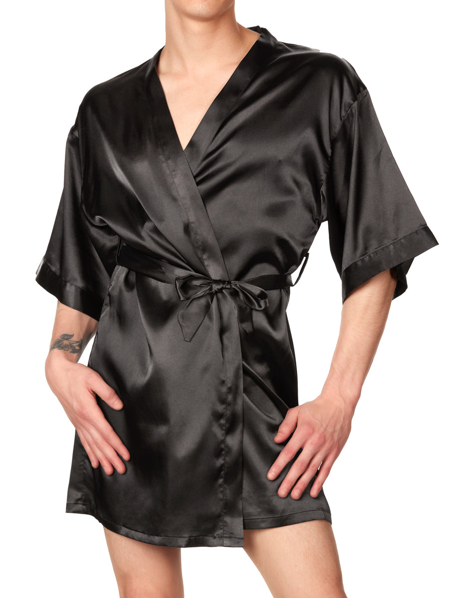 Men's black satin robe