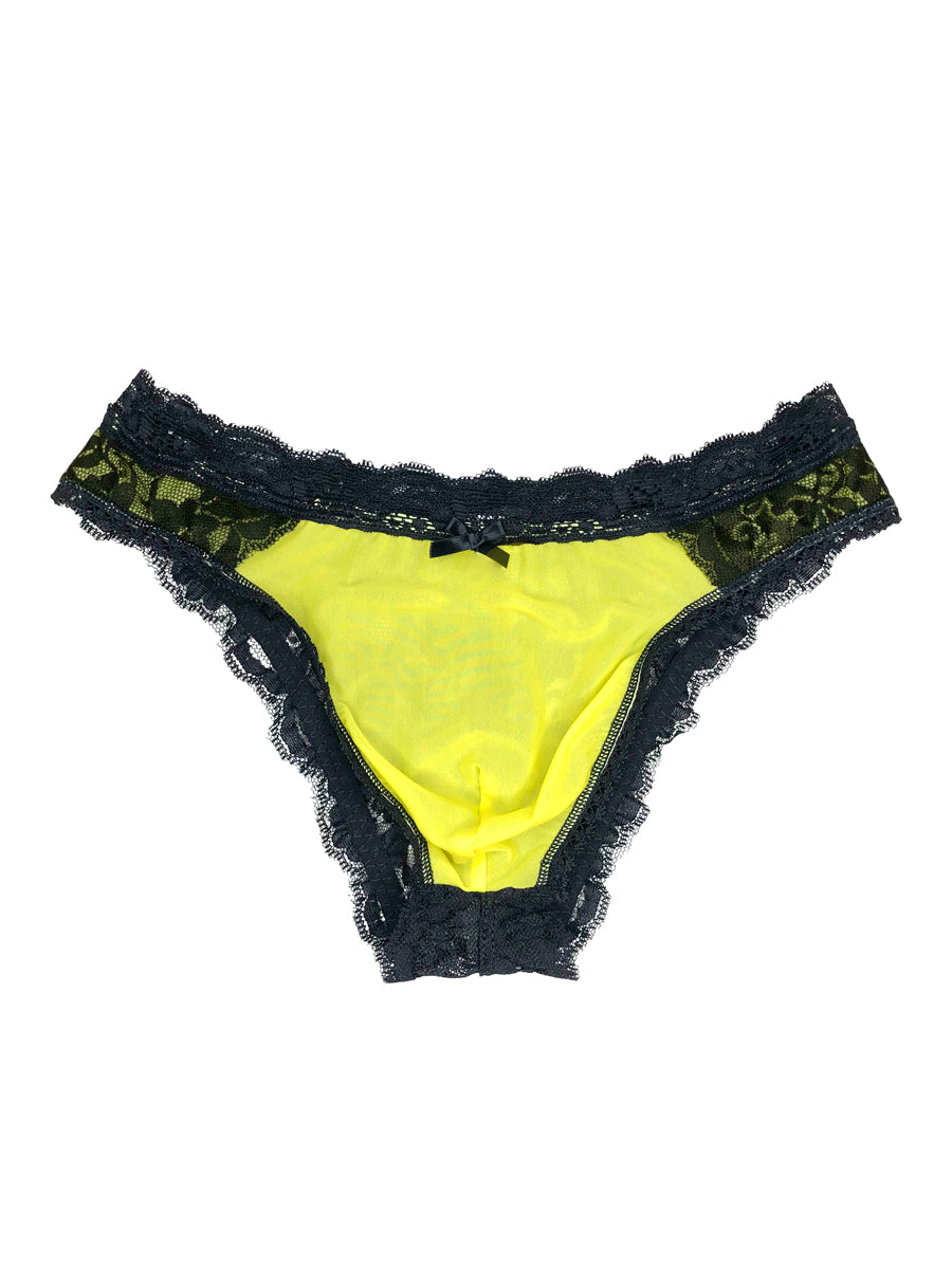 Men's yellow mesh and lace panty