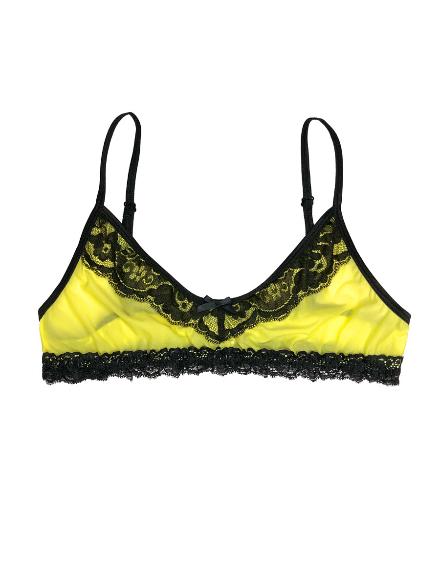 Men's neon yellow mesh and lace bra