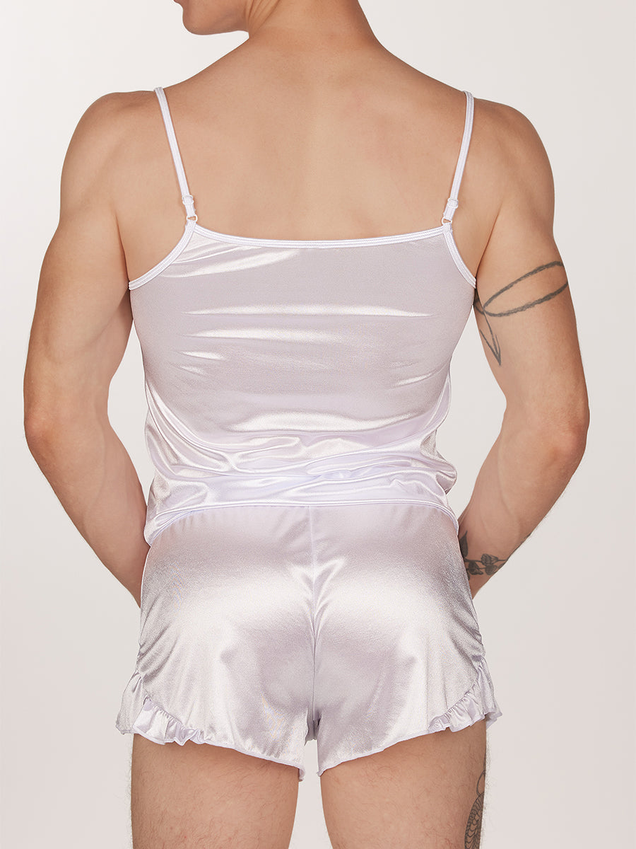 men's white satin romper - XDress UK