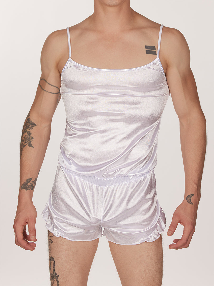 men's white satin romper - XDress UK