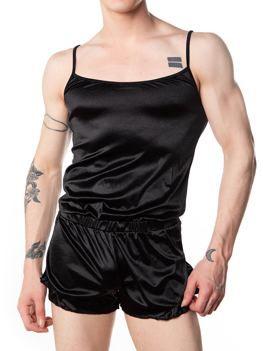 men's black satin romper - XDress UK