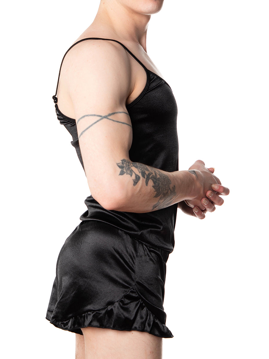 men's black satin romper - XDress UK