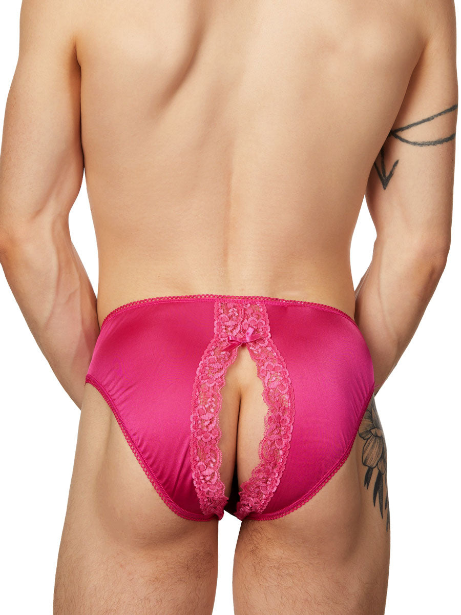 men's pink lacy crotchless panties