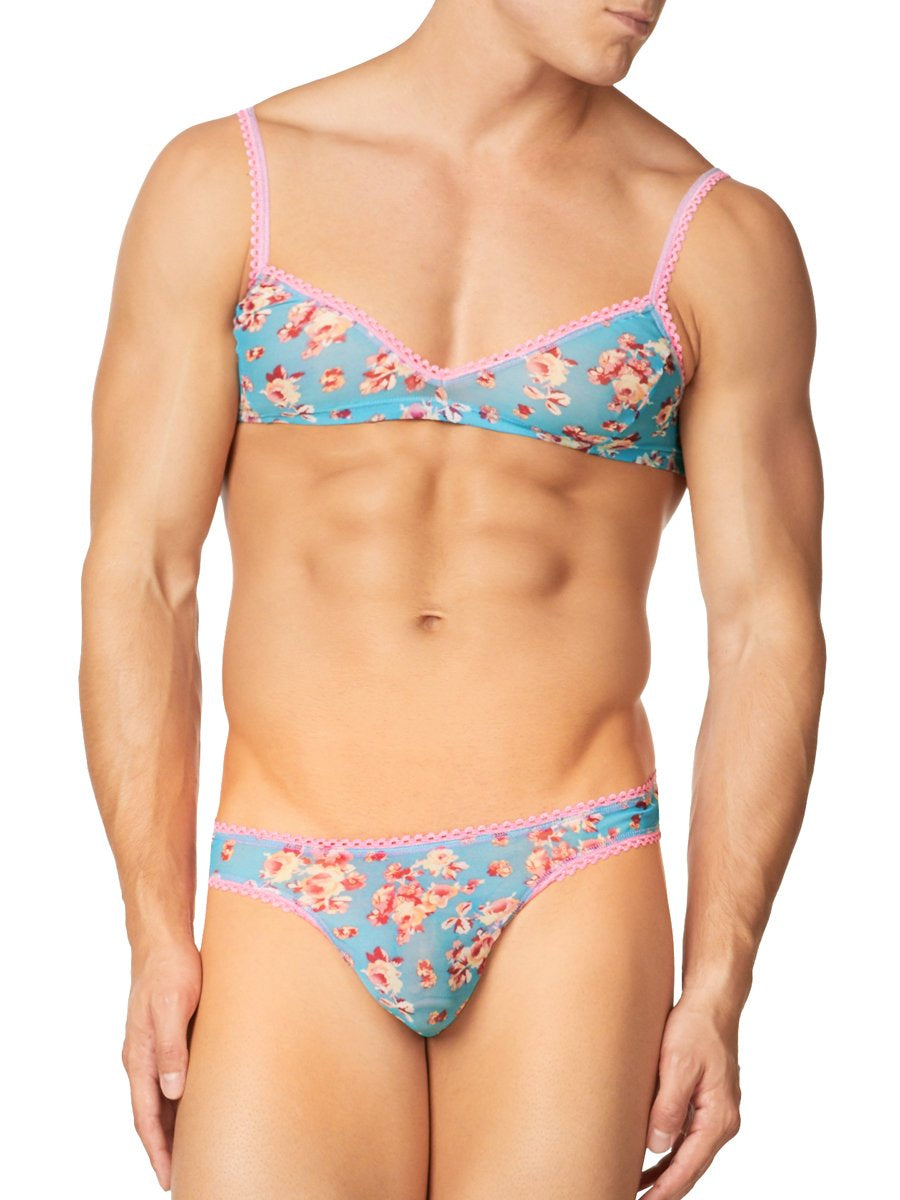 Men's Floral Print Lace Bra