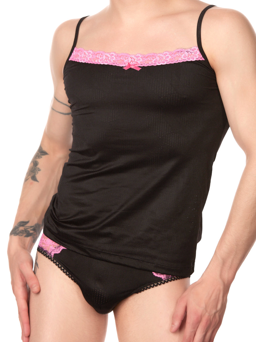 men's black and pink lace camisole - XDress UK
