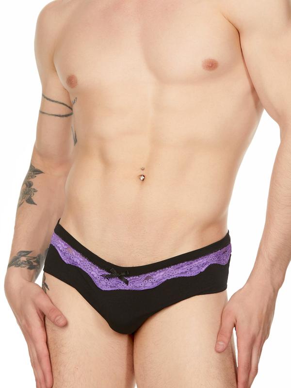 Men's Black & Purple Lace Panties