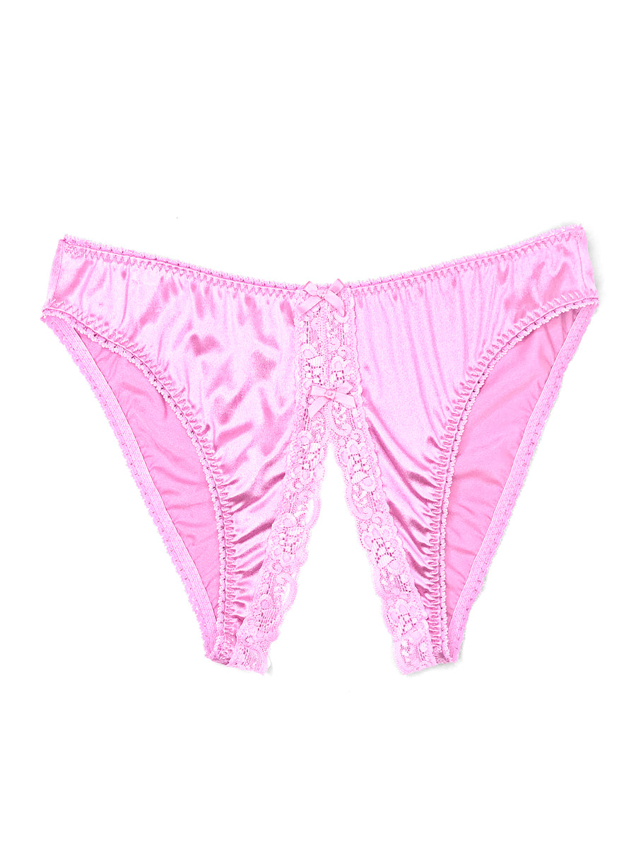 Men's pink satin crotchless panty